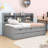 Amande Twin Wooden Captain Bed with Bookcase Headboard, Three Storage Drawers and Twin Trundle-895793342