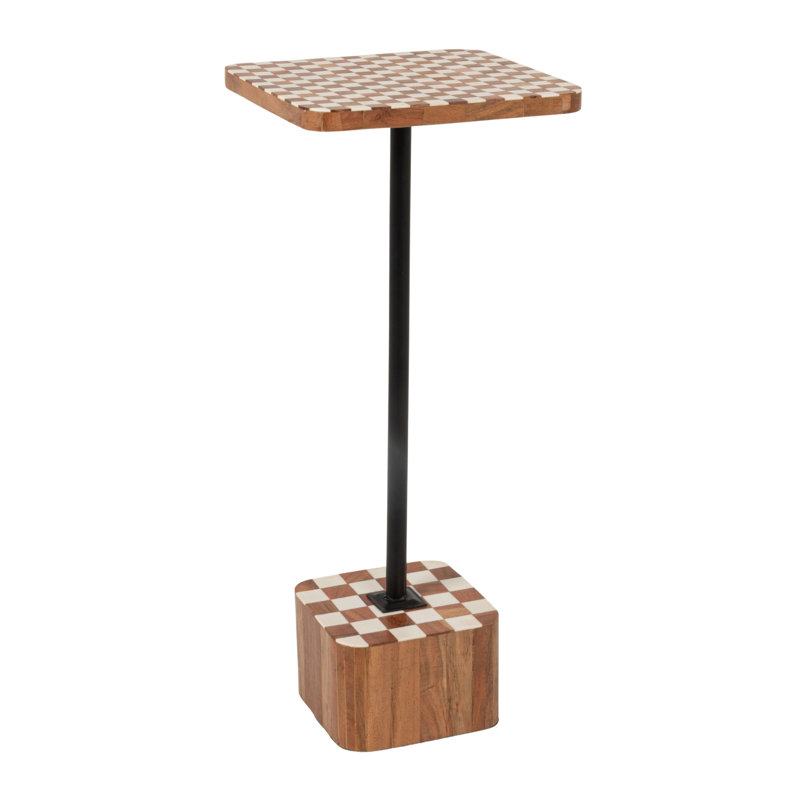 Wood Checkered Accent Table