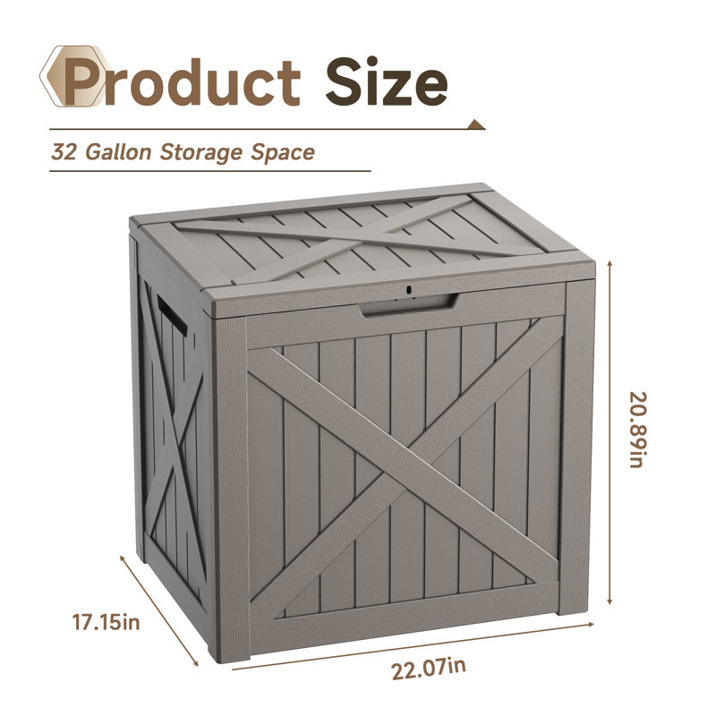 35 Gallon Water Resistant Lockable Resin Deck Box(Light Brown), Light Brown (Gray)