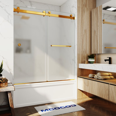 Opal Mirage MCOCOD 56-61"W x 66"H Double Sliding Frameless Smooth Sliding Tub Door with 3/8"(10mm)Frosted Glass