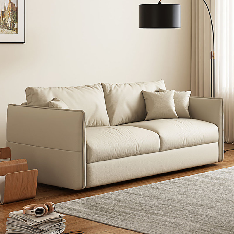 Canapé-lit blanc moderne en cuir véritable, 35.43" H x 70.87" W x 40.94" D