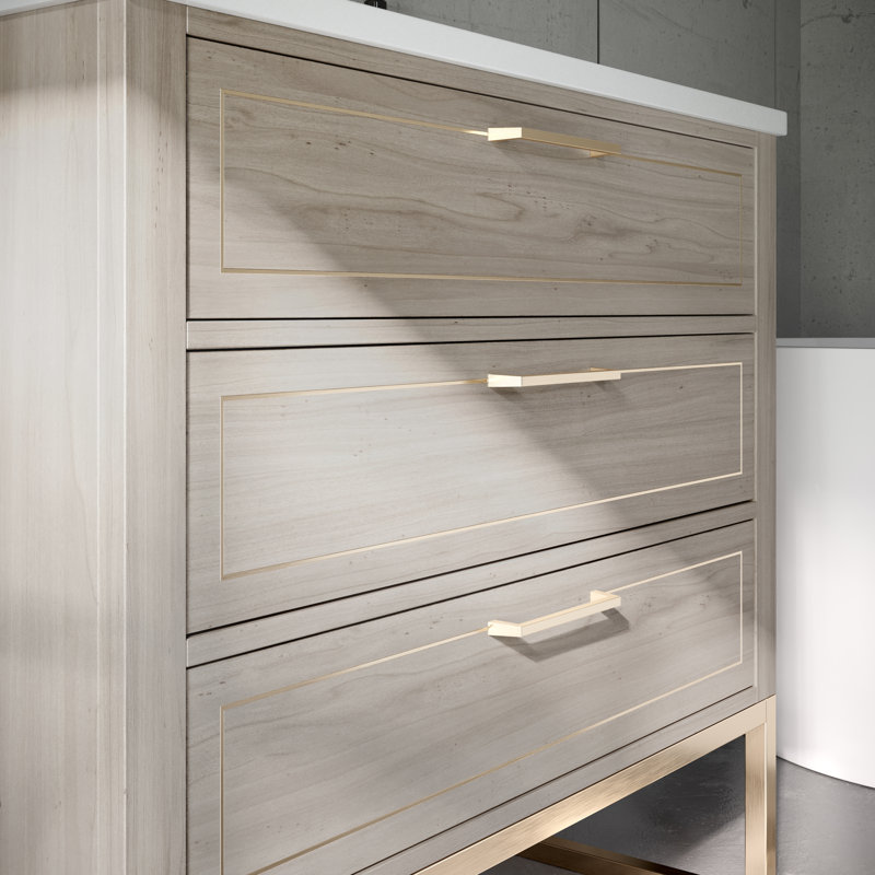 Markham 36'' W Single Vanity, White Quartz, Satin Brass, Cashmere Gray