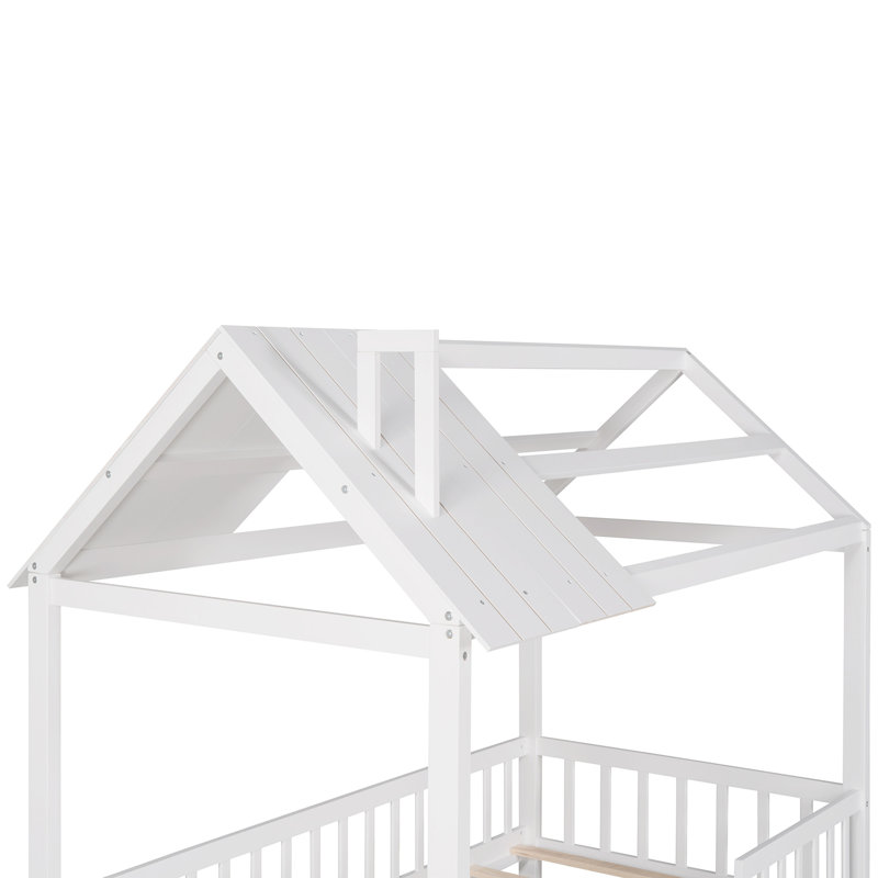 Lit simple en bois avec clôture, Blanc