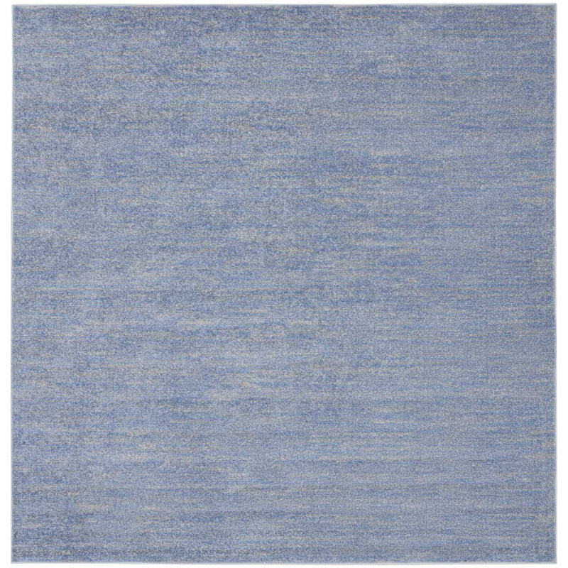 Mulican Solid Color Machine Made Power Loom Polypropylene Indoor / Outdoor Area Rug in Blue, Square 5'