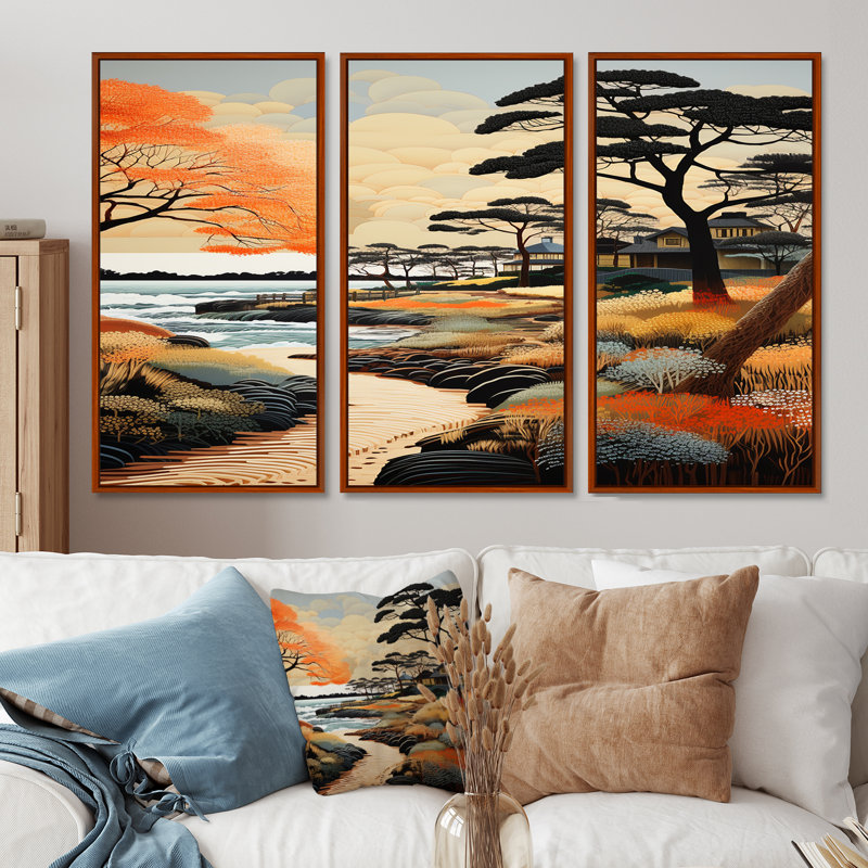 Santucci - ensemble d'art mural plage, H 40 po x l 60 po x P 1 po, Cadre flottant brun