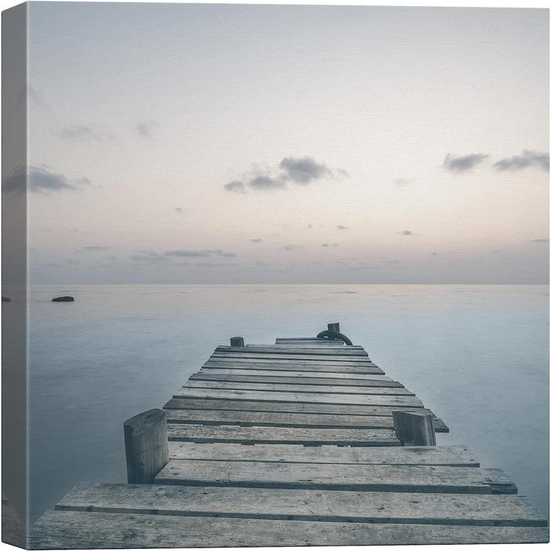 «Coastal Beach Wooden Beach Pier Pastel Sunset Ocean Horizon Nature», reproduction sur toile, H 12 po x l 12 po x P 1,5 po