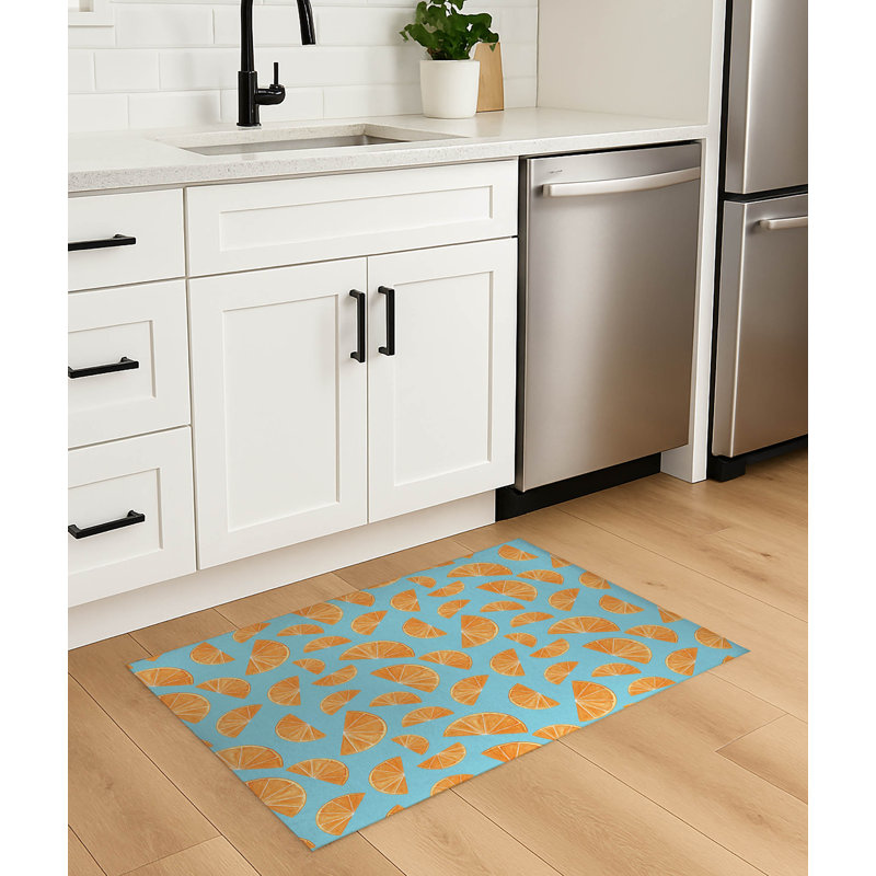 Tapis de cuisine antidérapant Summer Oranges, Rectangulaire 3 pi x 5 pi, Turquoise