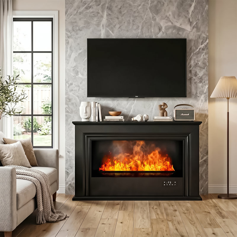 Foyer atomisé de 40 po avec manteau de cheminée, foyer à vapeur d'eau de 27 po, foyer à flamme réaliste, télécommande, flamme à DEL réglable, affichage automatique du niveau d'eau, noir