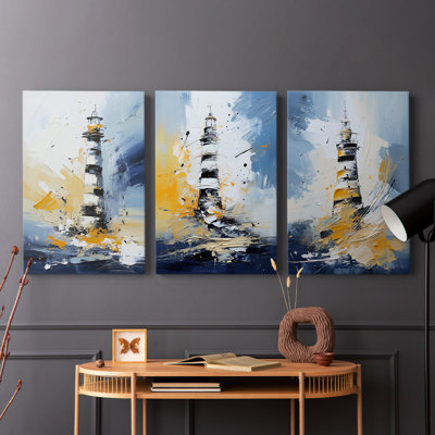 Série Sea and Shore Cxxix - Ensemble de toiles tendues avec châssis Premium - Prêt à être accroché