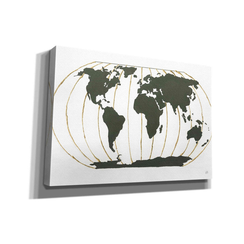 «World Map Gold Lines» par Chris Paschke, estampe numérique sur toile, H 18 po x l 26 po x P 0,75 po