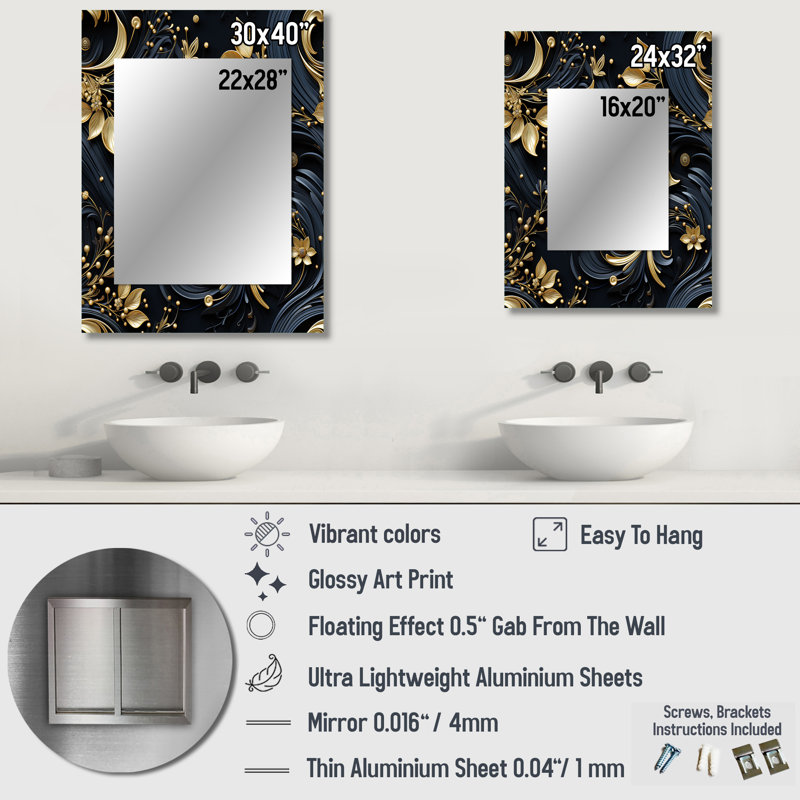 Kenshin Paisley Filigree Gold and Black - Paisley Mirror, 40 po x 30 po