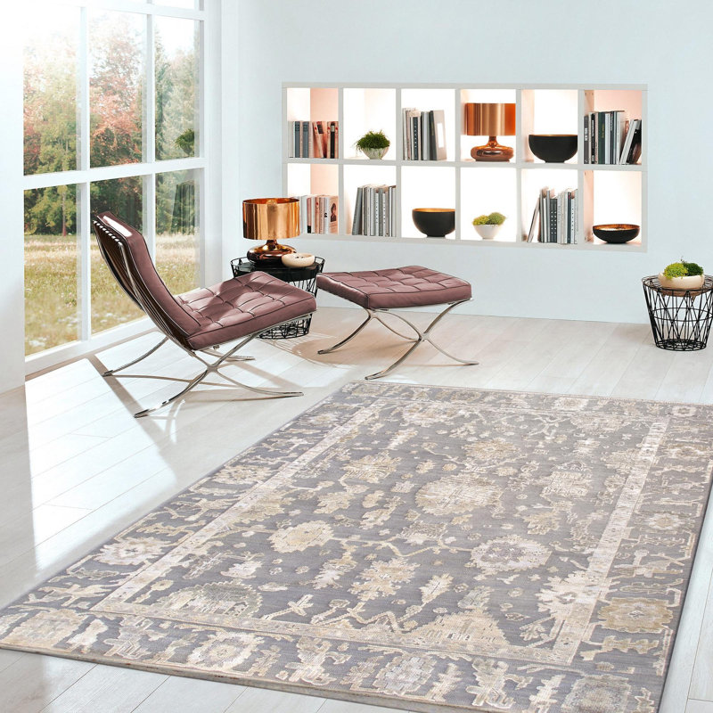 Oushak Hand Knotted Wool Oriental Area Rug in Gray/Wheat, Rectangle 8' x 10'