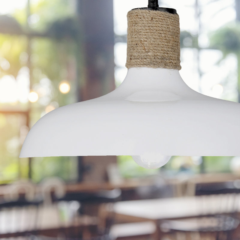 Seshadri 14"W White and Jute Dome Pendant Light 