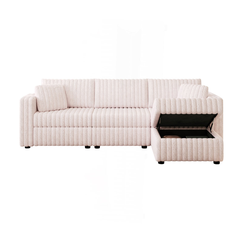 106.3" Soft  3-Person Sofa. Matches 30.7" Ottoman With Hydraulic Lift. Comfortable & Stylish. For Bedroom Light Pink.