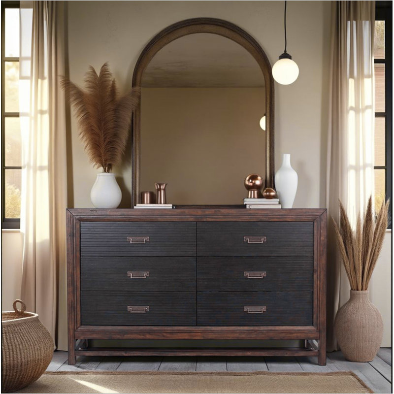 Commode à six tiroirs, aucun assemblage requis, finition deux tons