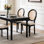 Ensemble de 2 chaises de salle à manger French Country, rembourrées avec un dossier rond en rotin, cadre en bois massif noir pour une décoration intérieure élégante