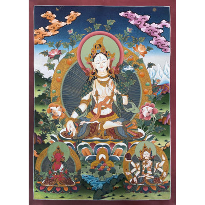 Déesse assise blanche Tara Thangka (Thangka sans brocart)