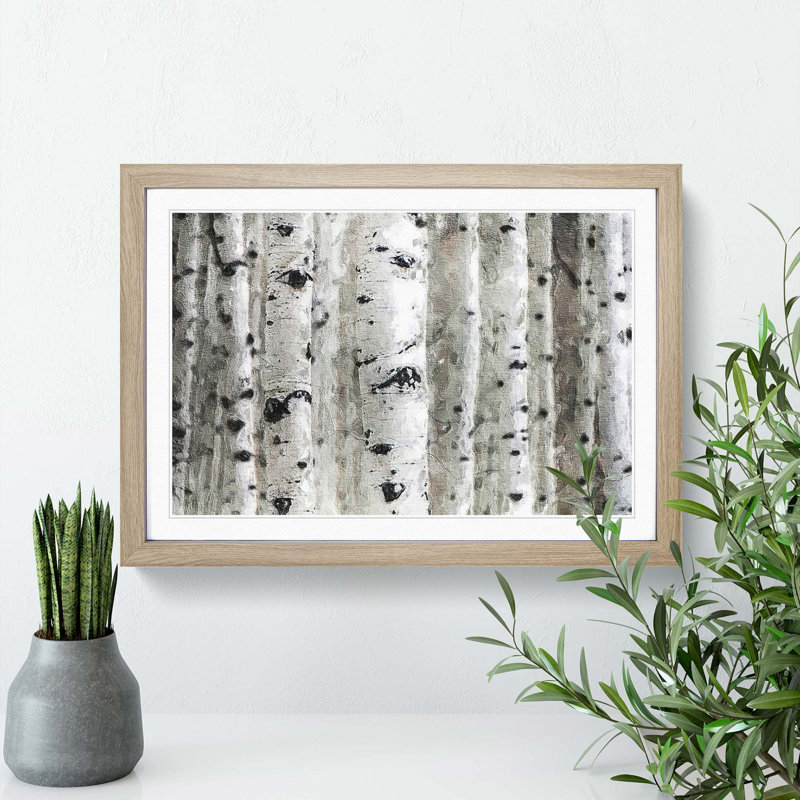 Silver Birch Tree Forest - Picture Frame Painting Print, 36cm H x 48cm W x 2cm D, Oak Framed