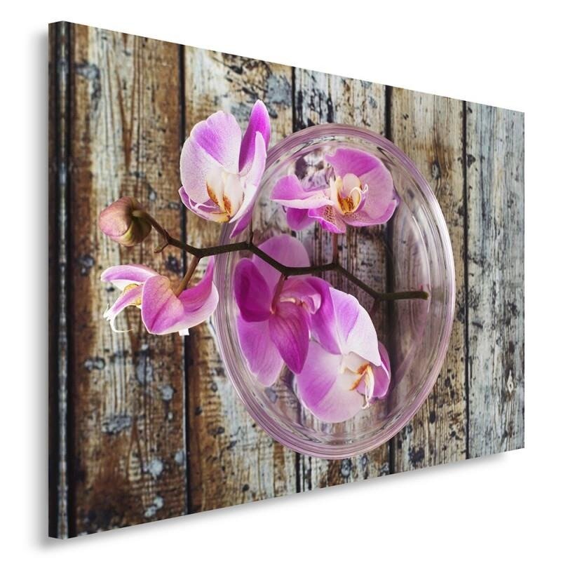 Leinwandbild Orchidee auf einem Hintergrund aus Holz