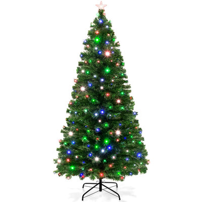 Pre-Lit Fiber Optic Artificial Pine Christmas Tree w/ Multicolored LED Lights, 8 Sequences