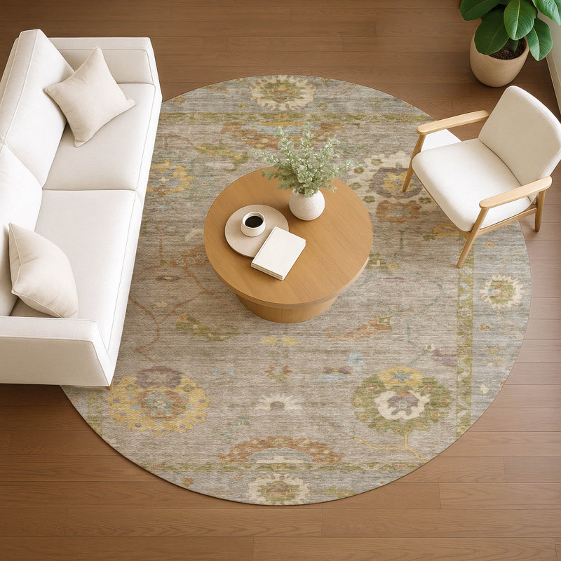 Machine Washable Indoor/Outdoor Kaczor ACN2229 Global Rug, Round 8'