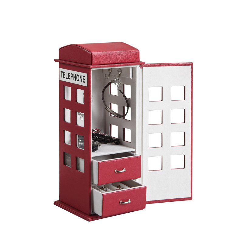 White Leather Telephone Design Jewellery Box, 11.5" Tall, Burgundy