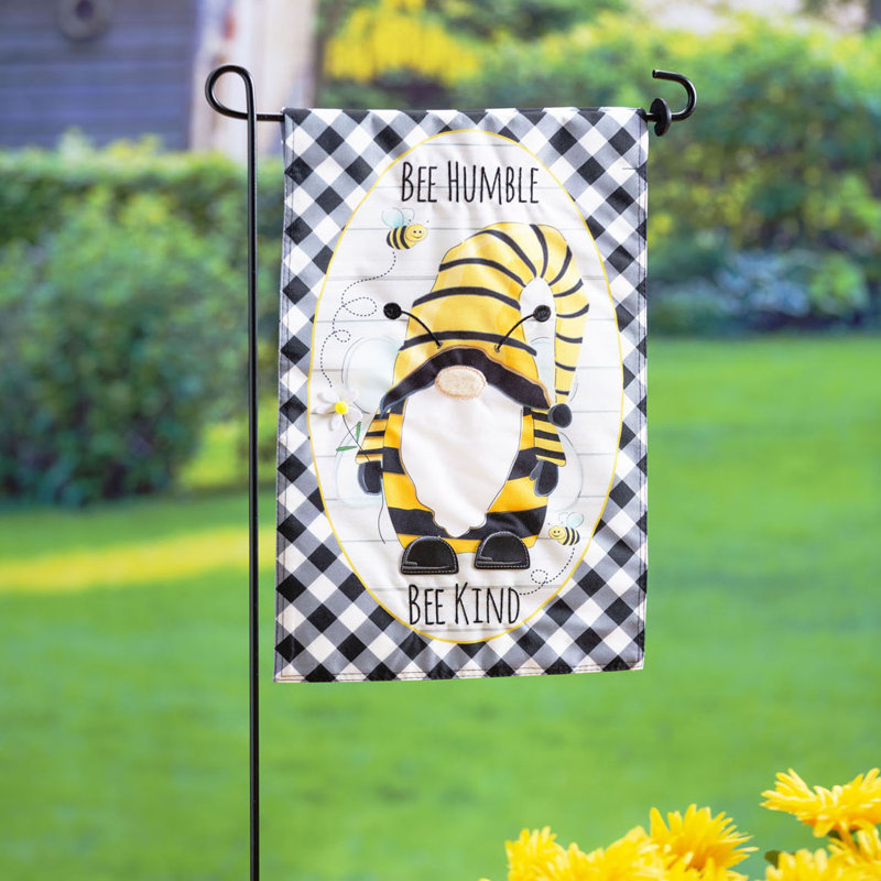 Drapeau de jardin en polyester 18 x 13 po Bee Humble Bee Kind Gnome