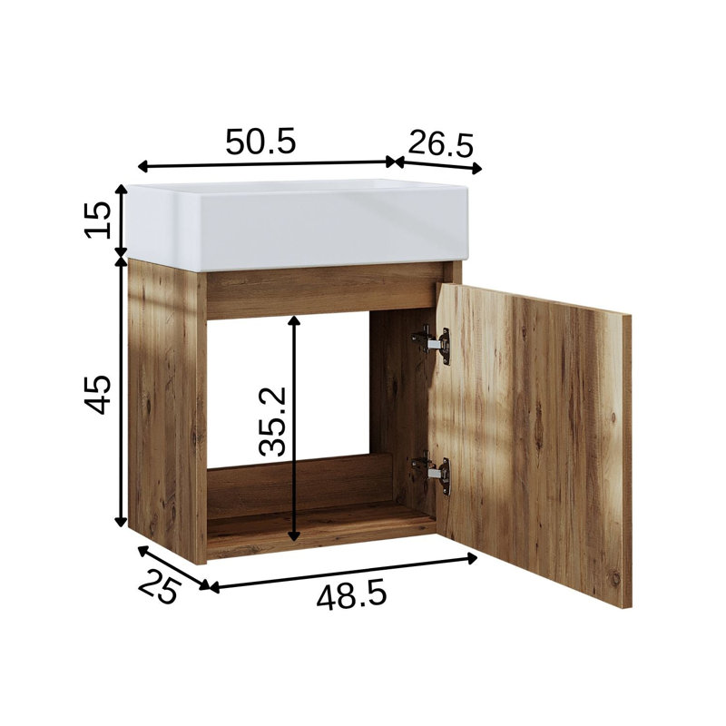 Bittencourt Cloakroom Vanity Unit with Washbasin, Oak