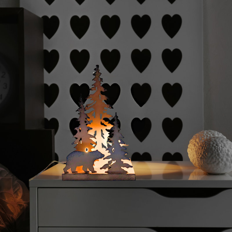 Metal Table Lamp Bear Silhouette Rustic Cabin Lodge Forest Style