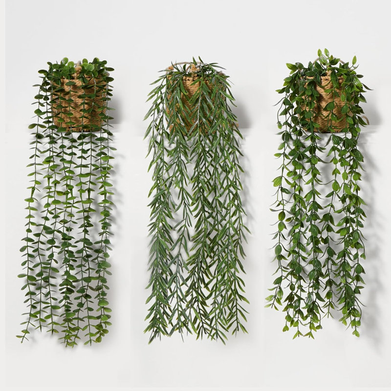 Ensemble de 3 plantes suspendues artificielles dans des paniers tissés à la main Boho