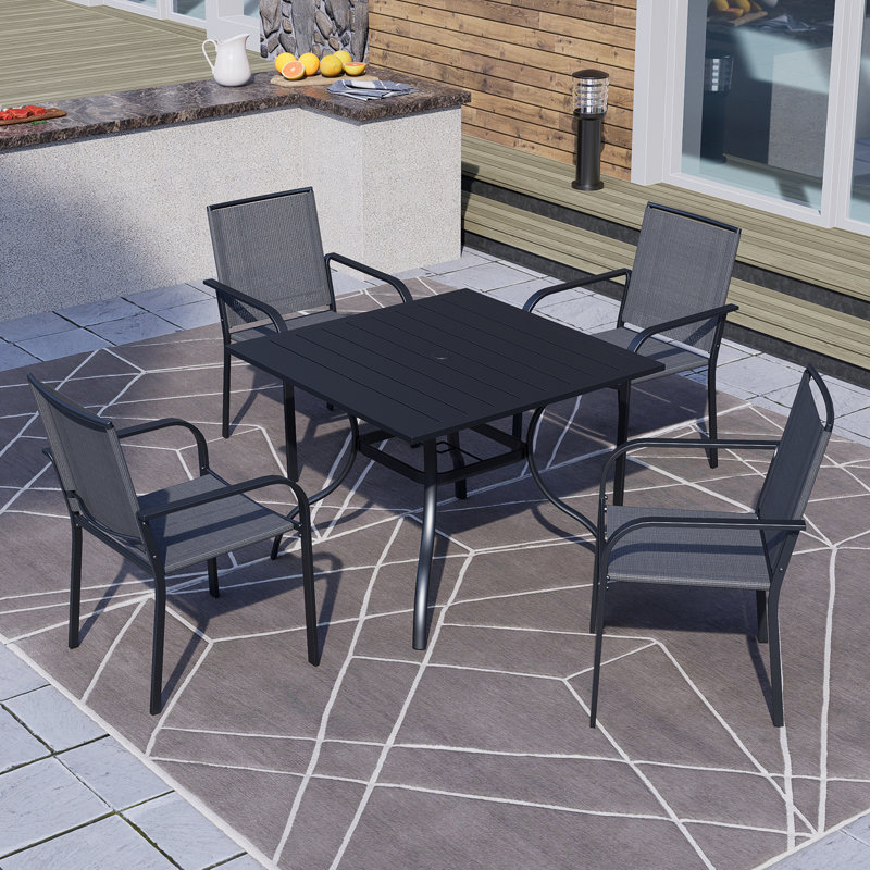 35" Square Outdoor Dining Set with Stackable Chairs, Gray