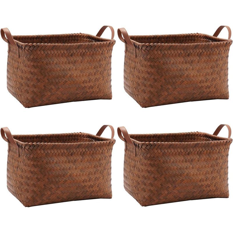 Grands paniers de rangement tissés avec poignées, paniers de rangement en osier durables pour la lessive, couvertures, jouets et vêtements, décoration polyvalente pour la salle de bain, la chambre à coucher et le placard, paquet de 4