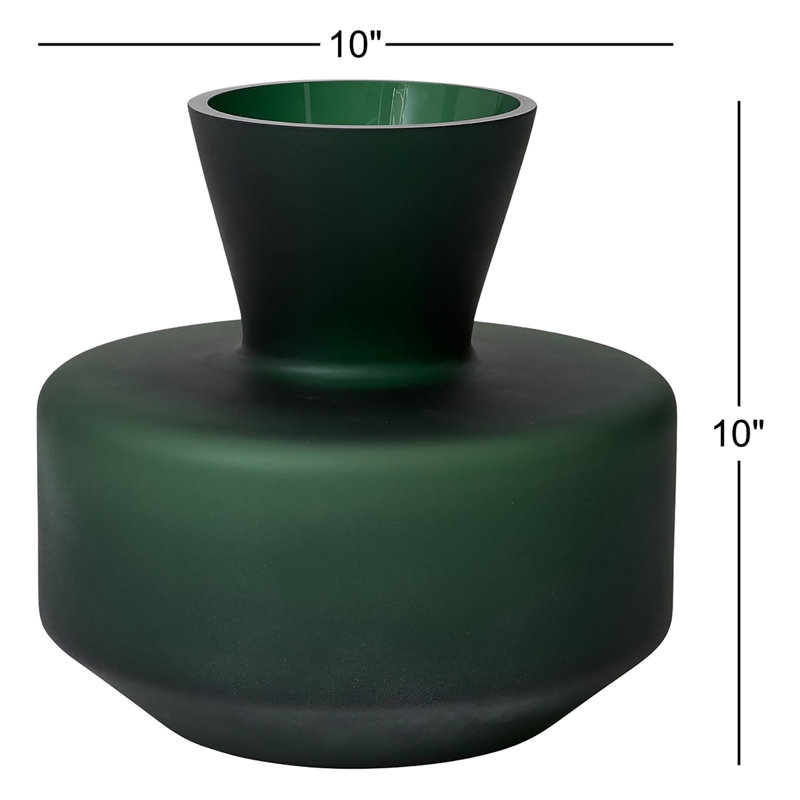 Vase de table en verre vert, H 10 po x l 10 po x P 5,5 po