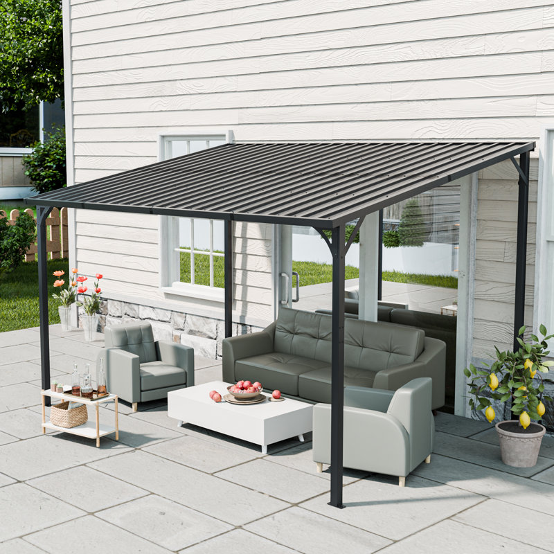 Pergola d'extérieur 12 'x 9' avec toit rigide en acier galvanisé pour les rassemblements dans la cour et les barbecues