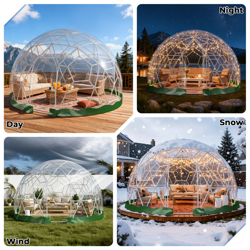 Tente bulle de jardin de 2,95 m (9,7 pi) pour 2 à 4 personnes, dôme géodésique transparent, vert