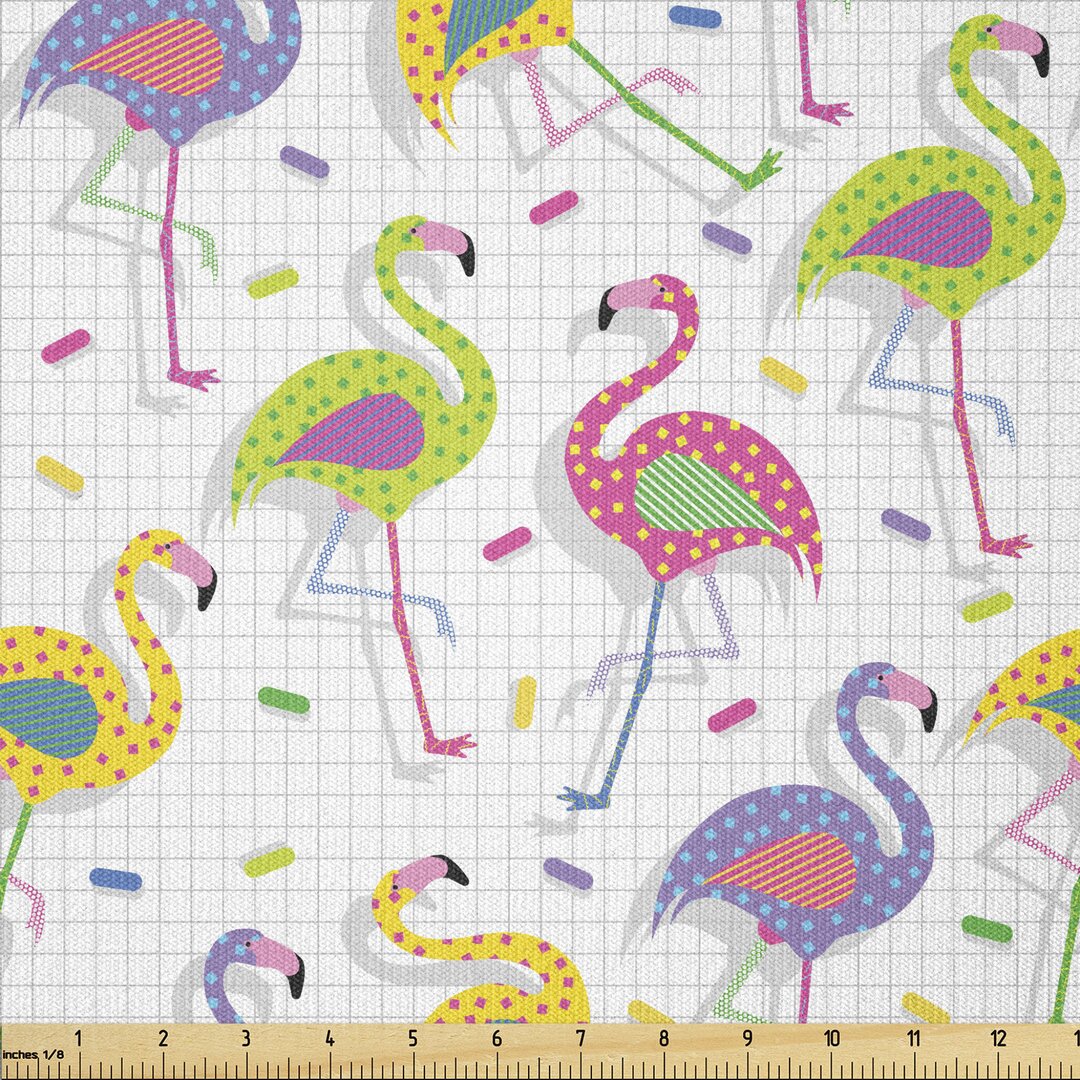 Stoff als Meterware, Retro bunte Muster, Flamingo, Mehrfarbig