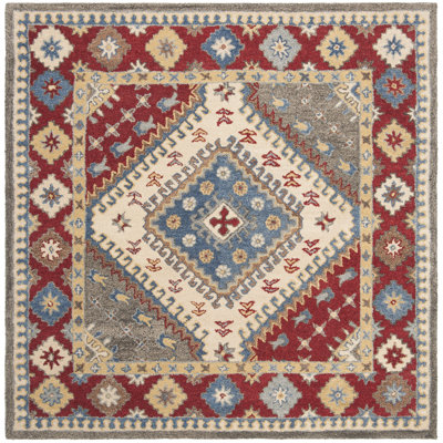 Armintha Southwestern Hand-Tufted Wool/Cotton Red/Ivory/Blue Area Rug
