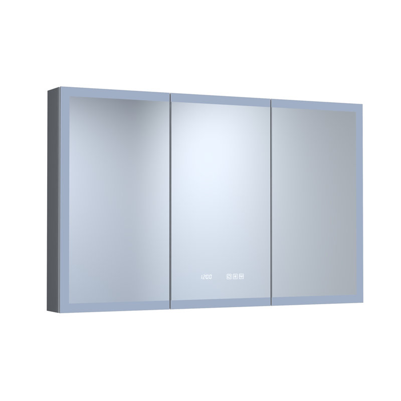 Pharmacie rectangulaire encastrée / en aluminium argenté, H 48 po x l 82,68 po x P 4,2 po