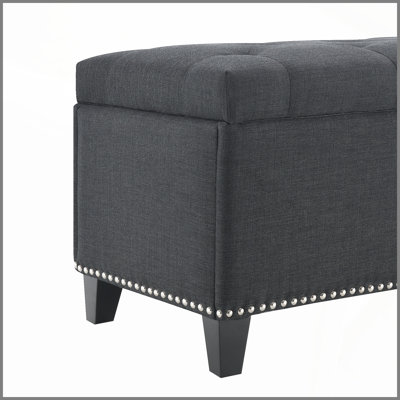 Repose-pieds de rangement 47,5 po, banc de rangement avec charnière de sécurité, repose-pieds capitonné en lin pour le salon, le vestibule, le couloir, le repose-pieds, soutien 500 lb - noir
