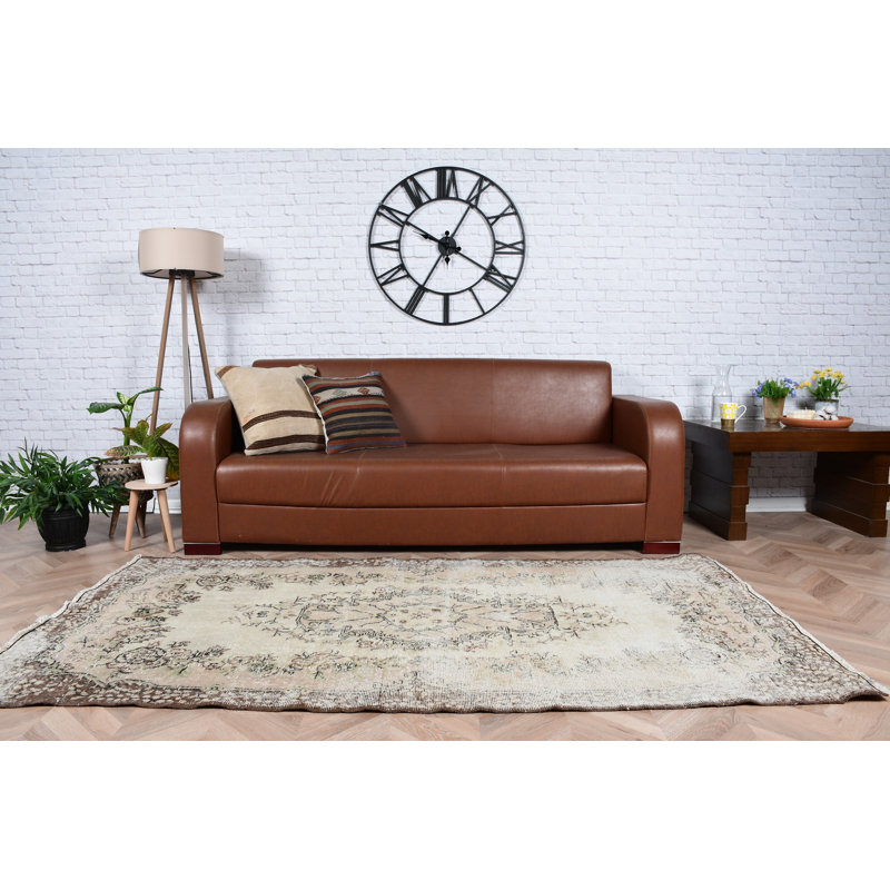 Tapis turc vintage en laine Anatolian beige pour cuisine et décor rétro