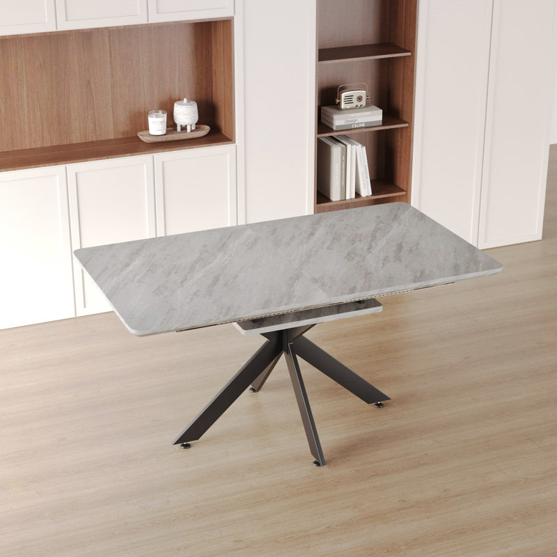 Très grande table de salle à manger de 62,15 po à rallonge de 78,15 po de style Mid-Century moderne pour la salle à manger, la table de fête, la table de conférence, les pieds en X en métal noir.