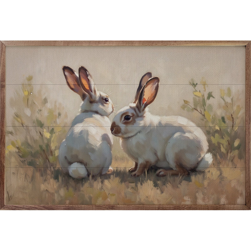 Two White Bunnies, H 10 po x l 16 po