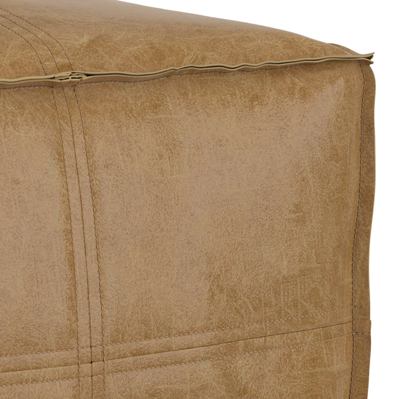 Brody 18"W Upholstered Vegan Faux Leather Square Pouf, Distressed Brown