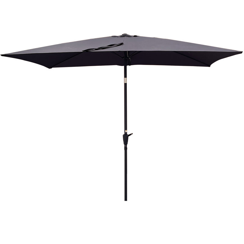 Parasol de patio imperméable avec manivelle et inclinaison à bouton-poussoir sans rabat pour piscine de jardin, Gris moyen