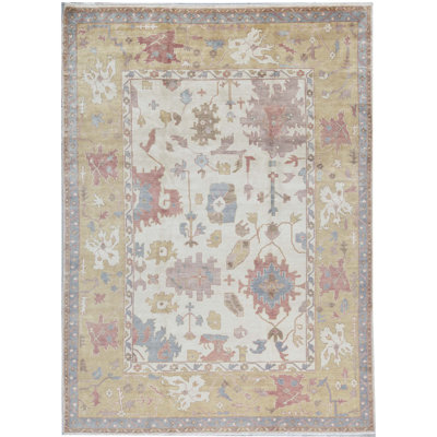 Tapis ivoire et doré de haute qualité noué à la main