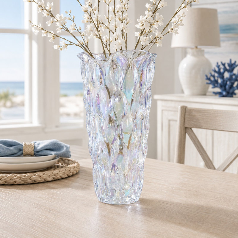 Vase en verre nacré 9,5 "avec motif texturé, Transparent et coloré