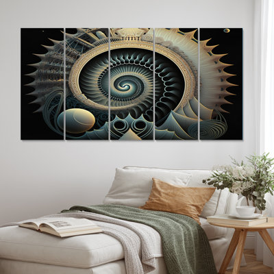 Futur paysage marin de vagues océaniques VI - Décoration murale formes abstraites - 5 panneaux égaux
