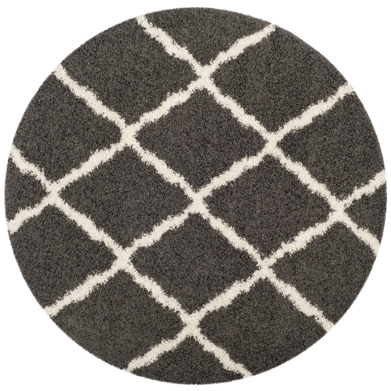 Ines Geometric Dark Gray/Ivory Area Rug, Round 6'