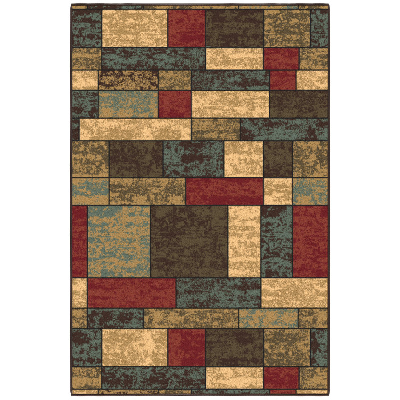 Ottohome Non-Slip Boxes Area Rug For Living Room, Hallway, Entryway Rug, Rectangle 3'3" x 5'