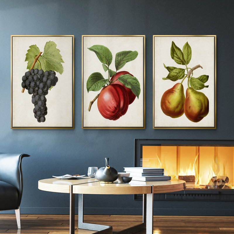Antique Fruit VFramed, ensemble de 3 toiles tendues, H 40 po x l 78 po, Or